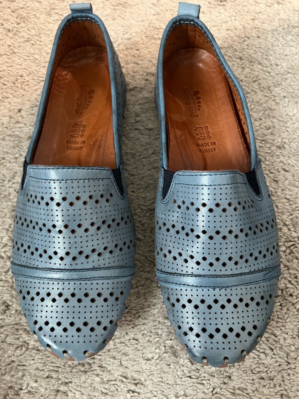 Light Blue Perforated Leather Slip-On Flats